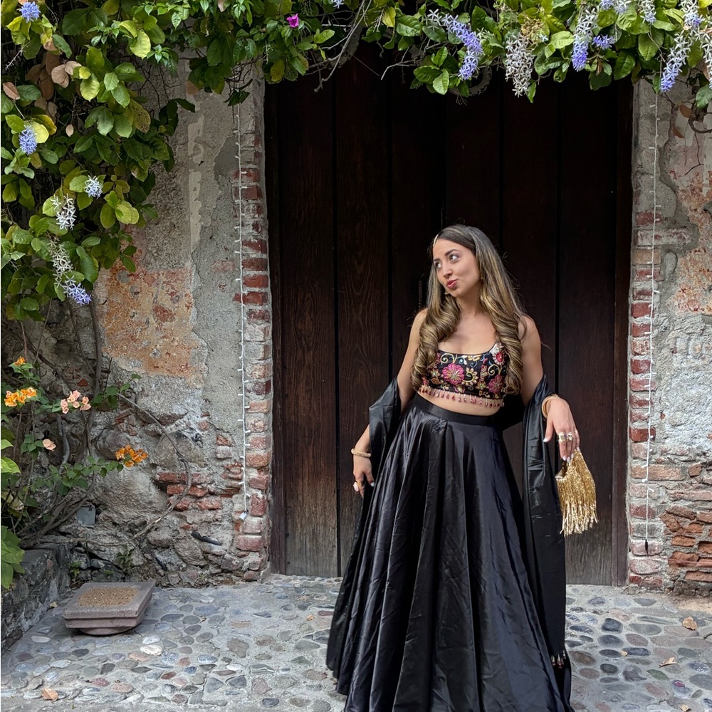 Lashkaara Black Embroidered Satin Lehenga - Picture 5 of 11